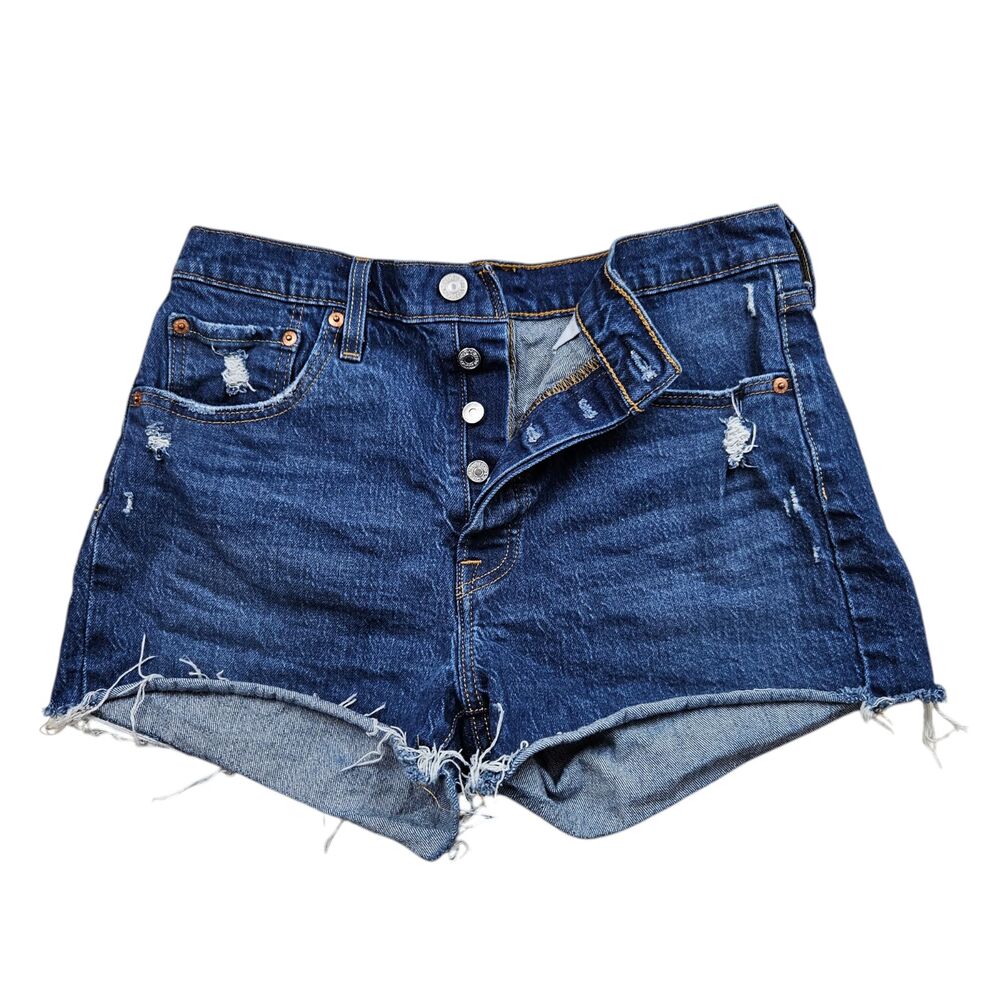 Levis 501 Original Jean Shorts Womens 29 High Rise Distressed Button Fly Denim - Picture 4 of 10
